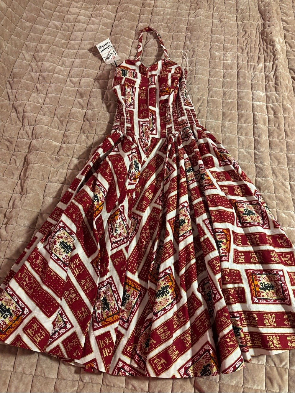 RARE hard to find alfred shaheen tiki hawaiian halter dress unique vintage